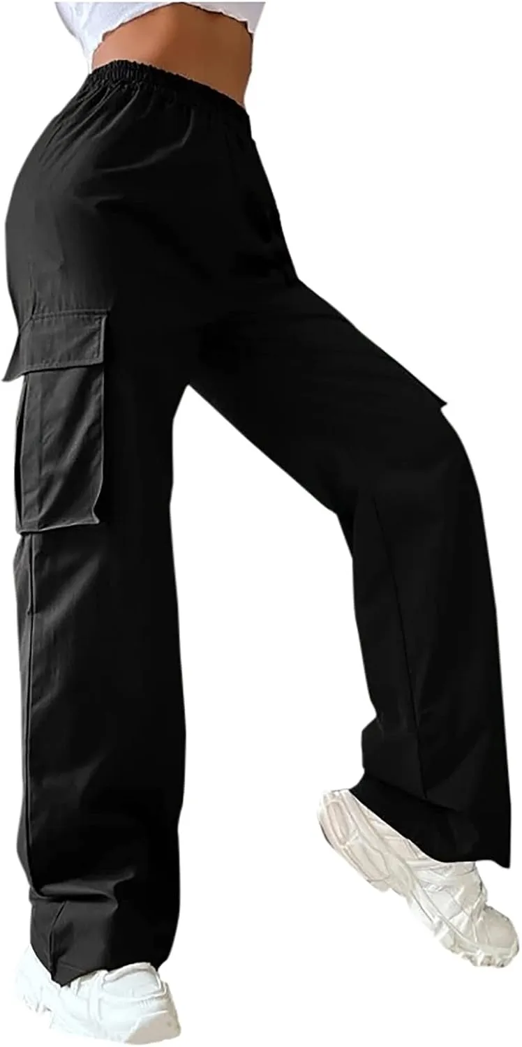 Women's High Waist Baggy Cargo Jeans Fashion Boyfriend Casual Straight Wide Leg Cargo Pants Y2K Trousers with Pockets