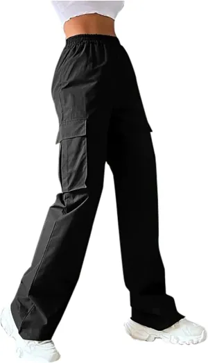 Women's High Waist Baggy Cargo Jeans Fashion Boyfriend Casual Straight Wide Leg Cargo Pants Y2K Trousers with Pockets