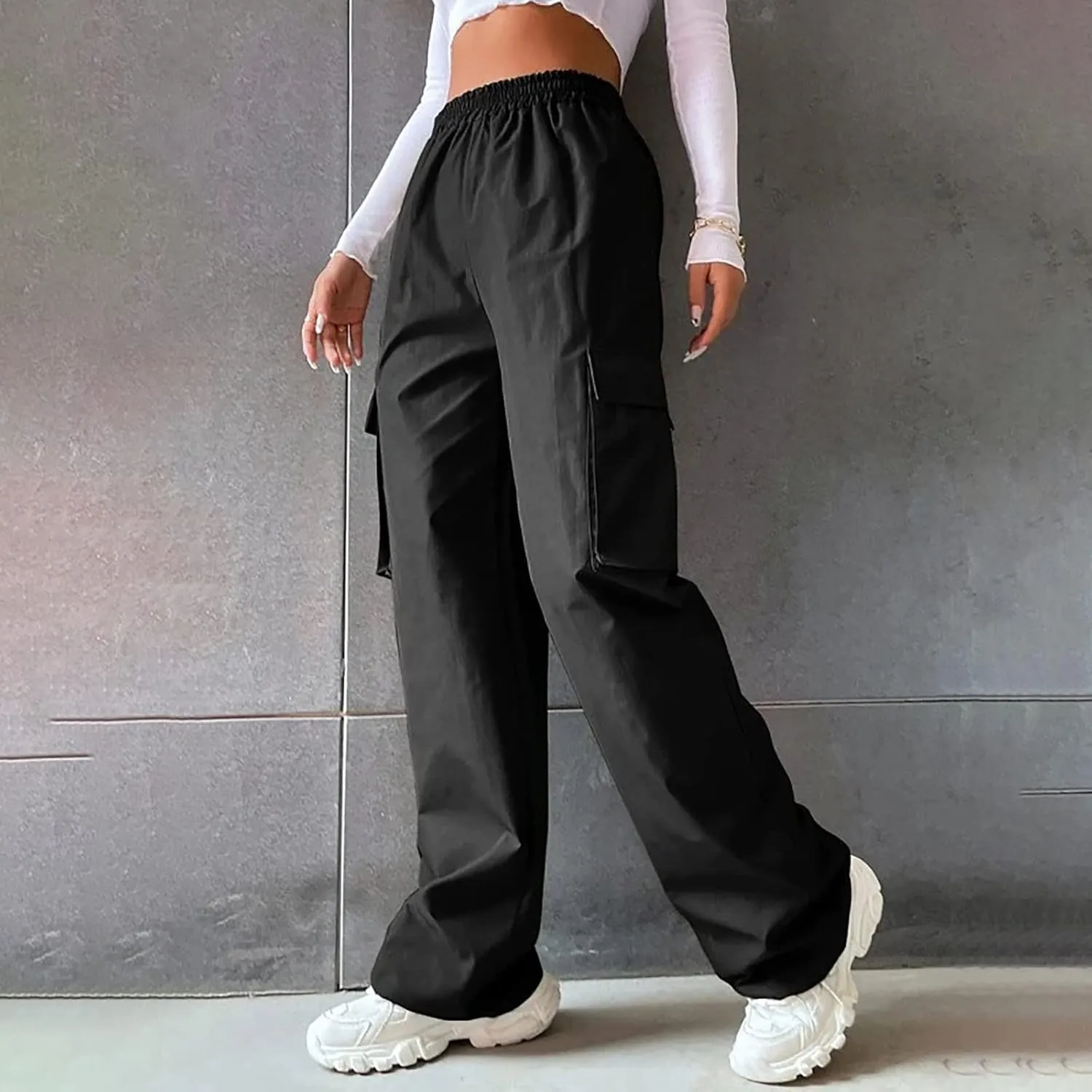 Women's High Waist Baggy Cargo Jeans Fashion Boyfriend Casual Straight Wide Leg Cargo Pants Y2K Trousers with Pockets