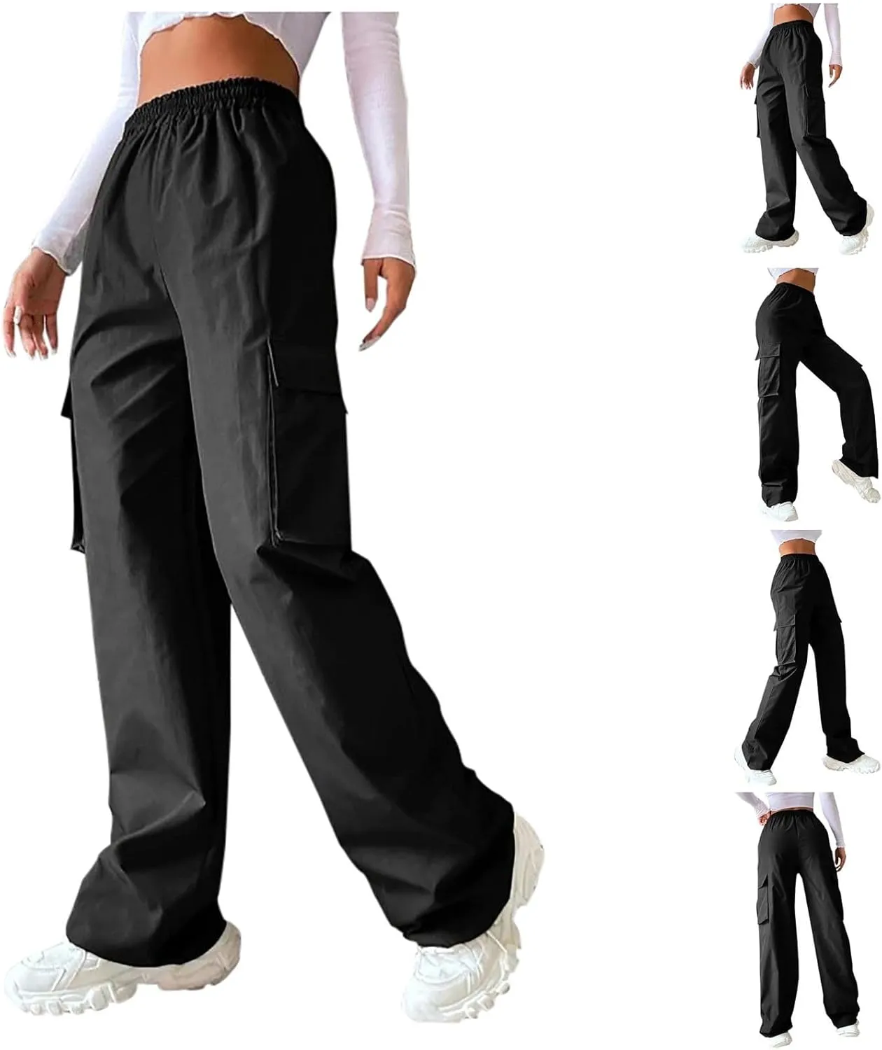 Women's High Waist Baggy Cargo Jeans Fashion Boyfriend Casual Straight Wide Leg Cargo Pants Y2K Trousers with Pockets