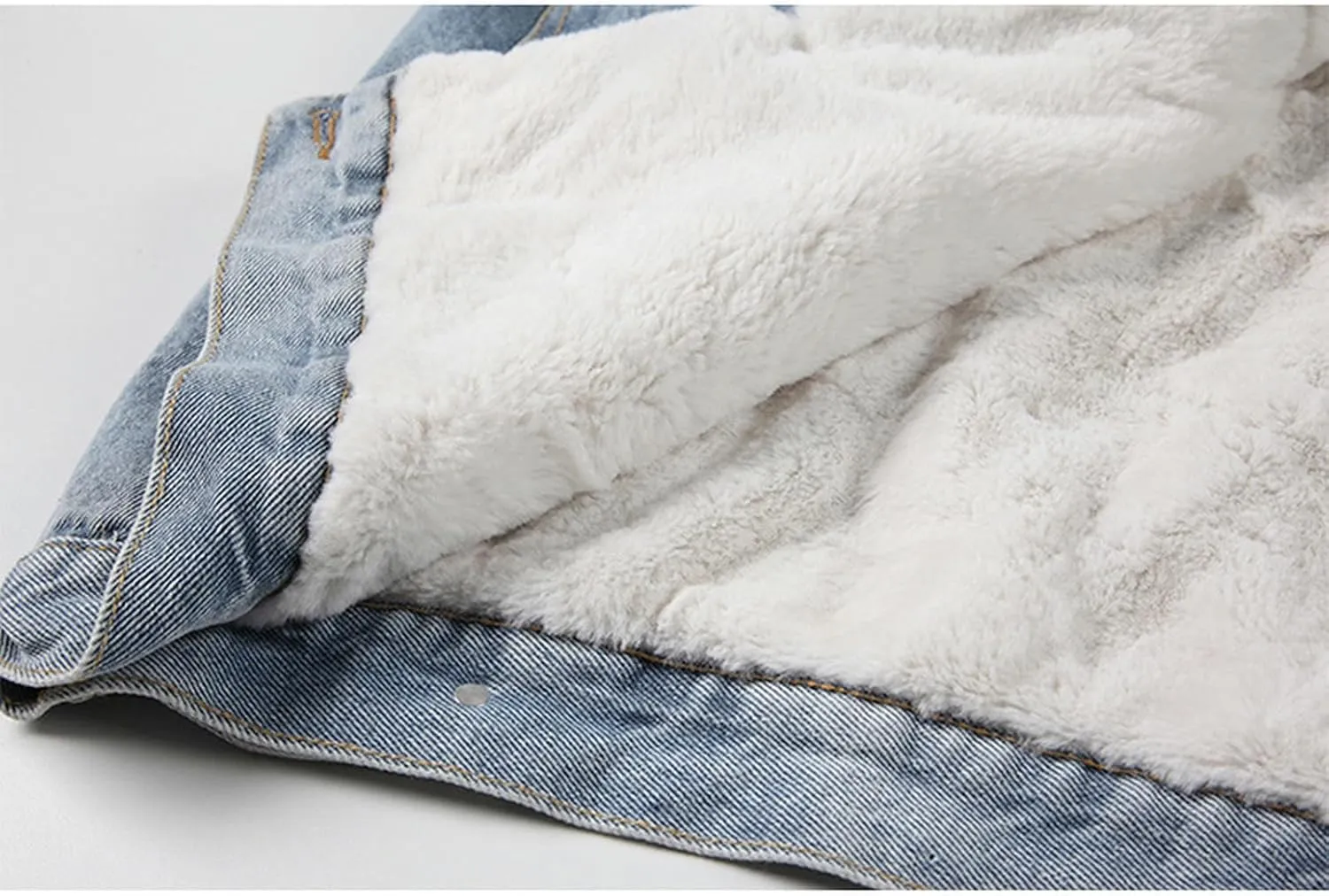 Women's Lamb Wool Denim Jacket Style Retro Single Breasted Fleece Denim Jacket Winter Fashion Casual Warm Thickened Jacket-Blue-M