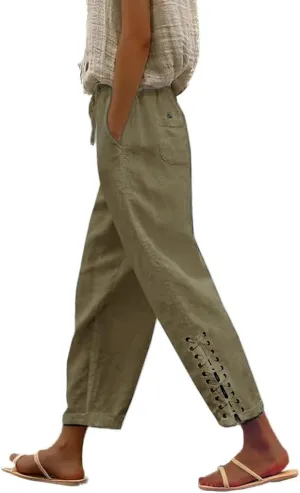 Womens Lightweight Pants with Pockets High Waist Comfy White Pants Casual Lightweight Loose Trousers