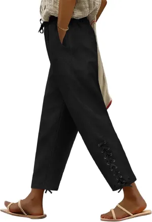 Womens Lightweight Pants with Pockets High Waist Comfy White Pants Casual Lightweight Loose Trousers