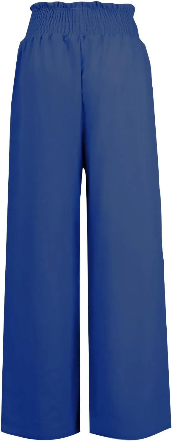 Women's Linen Blend Summer Printed Palazzo Pants Elastic Waist Bootcut Plus Size Palazzo Lounge Pants Beach