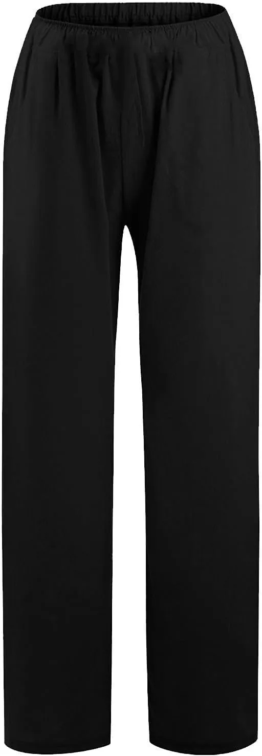 Womens Linen Pants Casual Beach Vacation Clothes Trendy Wide Leg Pants Woman Flowy Palazzo Trousers Pants