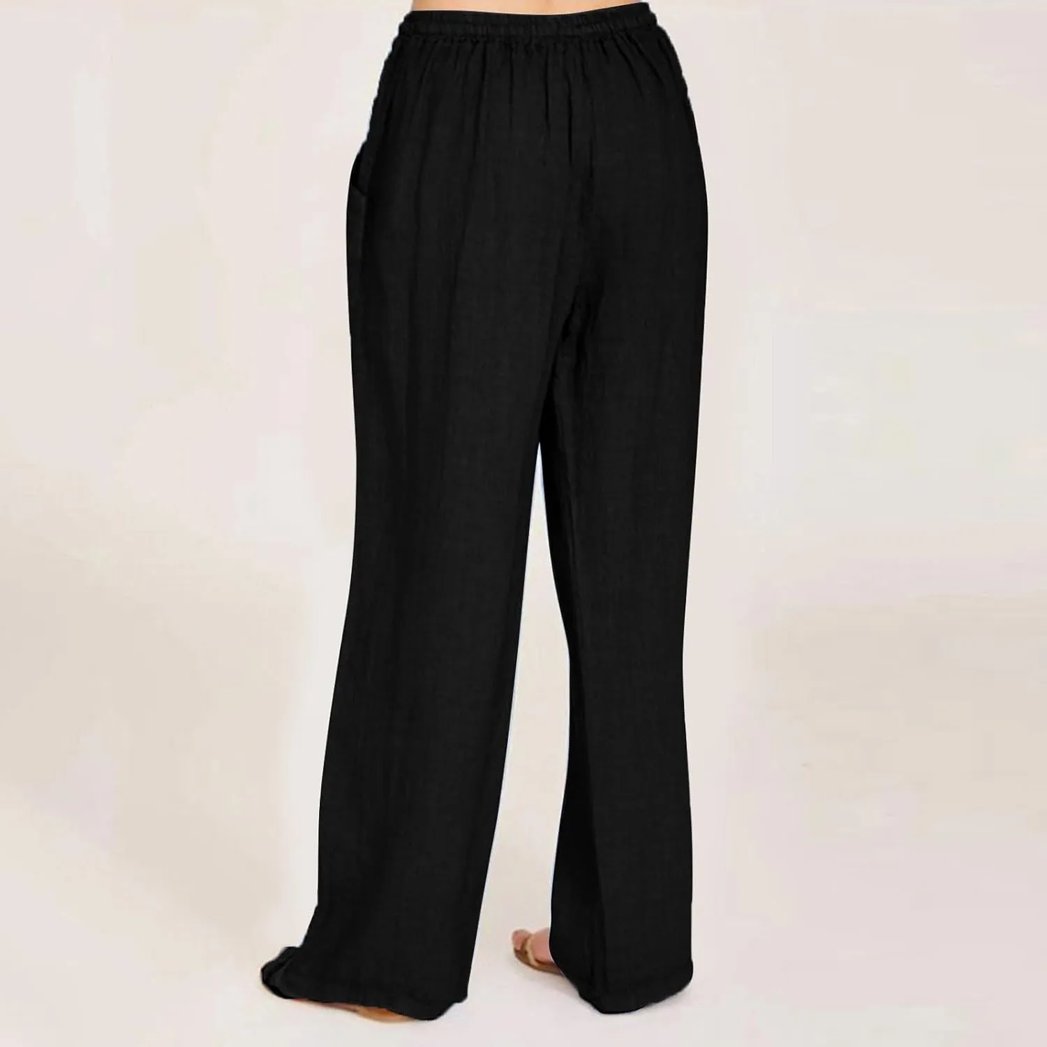 Womens Linen Pants Casual Beach Vacation Clothes Trendy Wide Leg Pants Woman Flowy Palazzo Trousers Pants