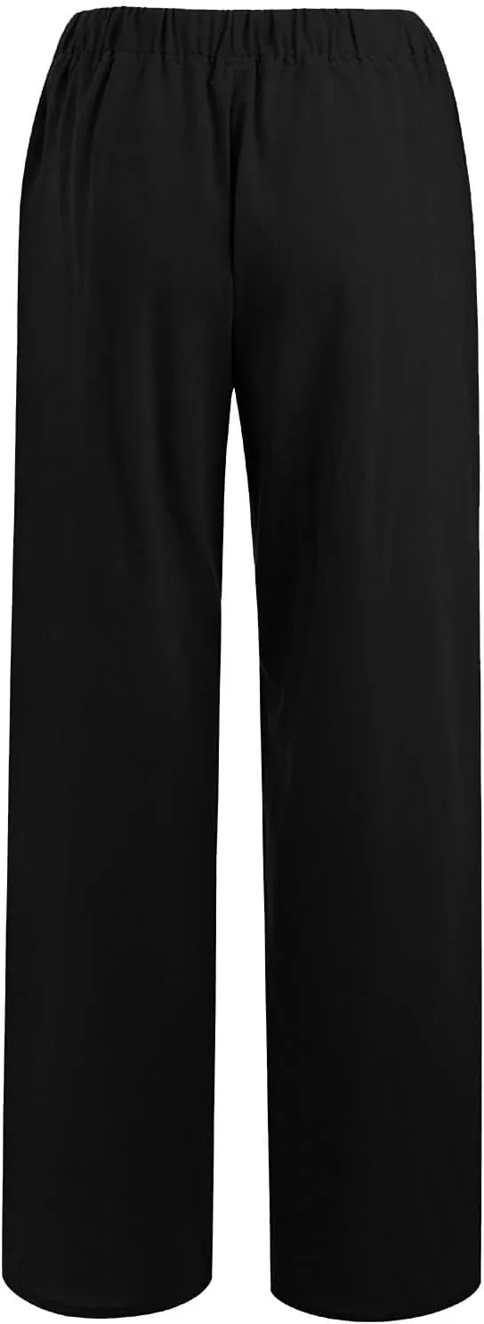 Womens Linen Pants Casual Beach Vacation Clothes Trendy Wide Leg Pants Woman Flowy Palazzo Trousers Pants