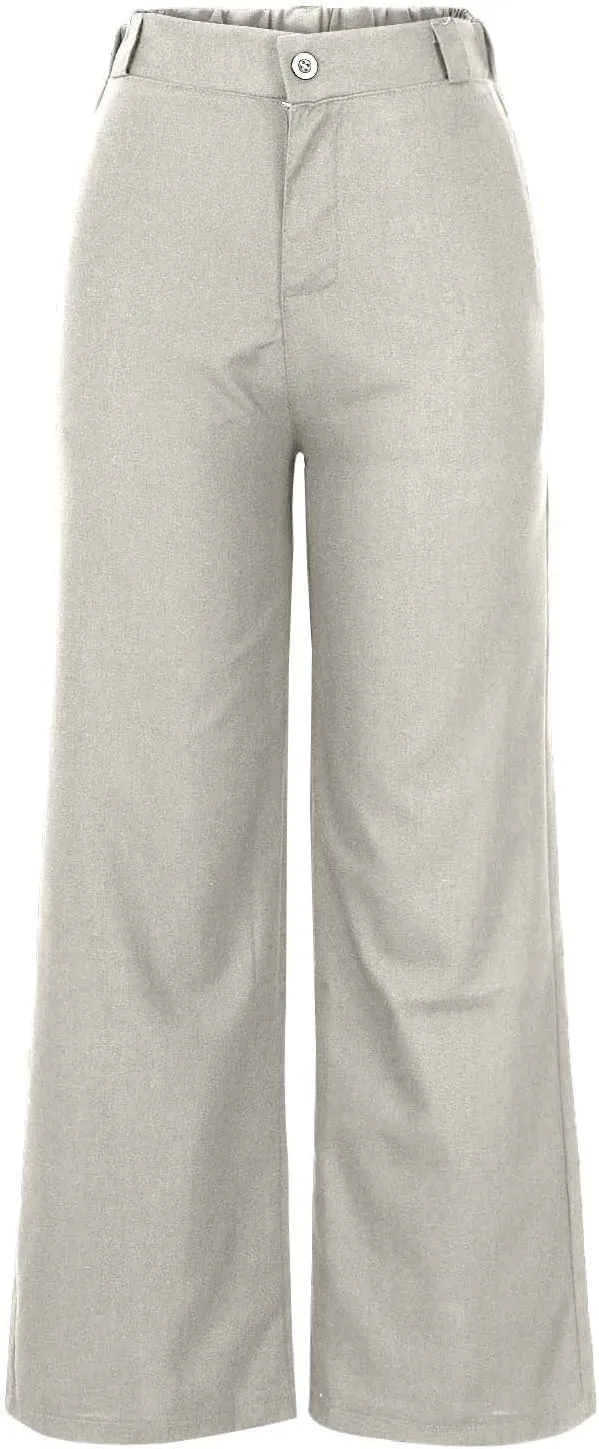 Womens Linen Pants Casual Summer Wide Leg High Waisted Button Pants Solid Color Straight Palazzo 2025 Long Trousers