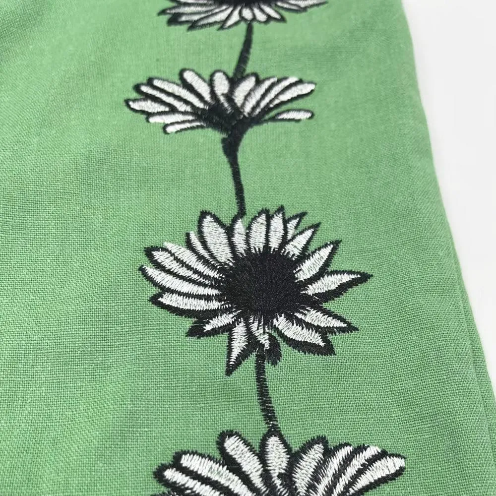 Womens Linen Pants with Pockets Loose Elastic High Waisted Comfy Beach Trousers Summer Lightweight Embroidered Casual Pants