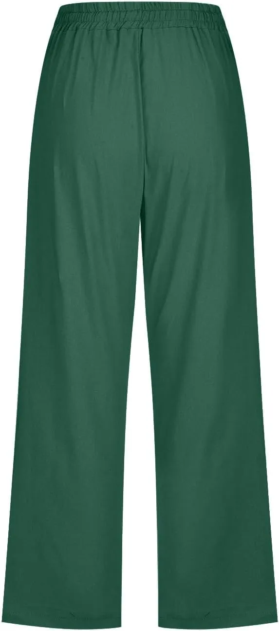 Womens Linen Striped Capris Summer Capri Pants 2025 Summer 2025 Wide Leg Loose Drawstring Elastic Waist Cropped Trouser