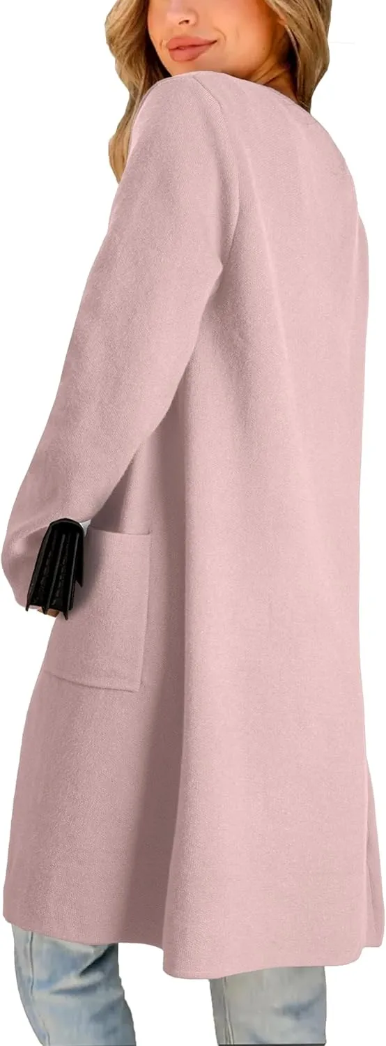 Women's Open Front Cardigan Sweater Long Sleeve Casual Knit Lapel Coatigan Coat