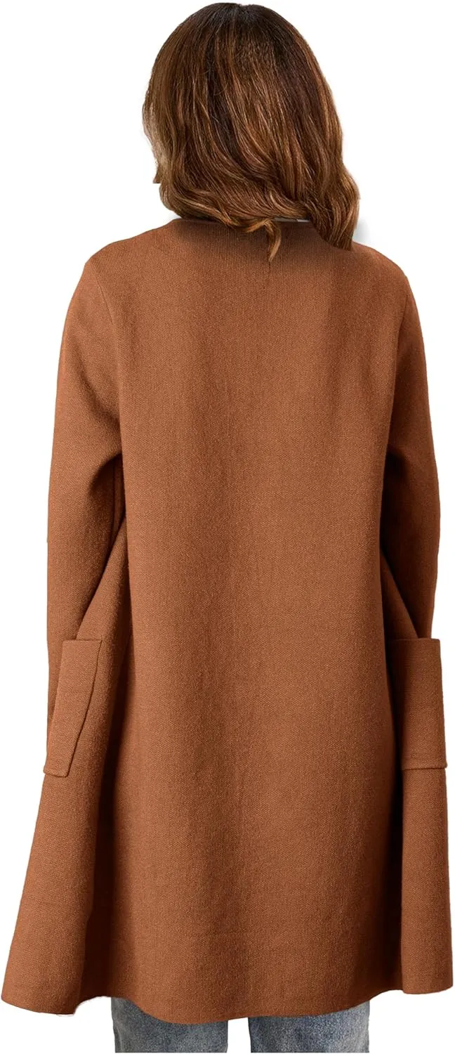 Women's Open Front Cardigan Sweater Long Sleeve Casual Knit Lapel Coatigan Coat