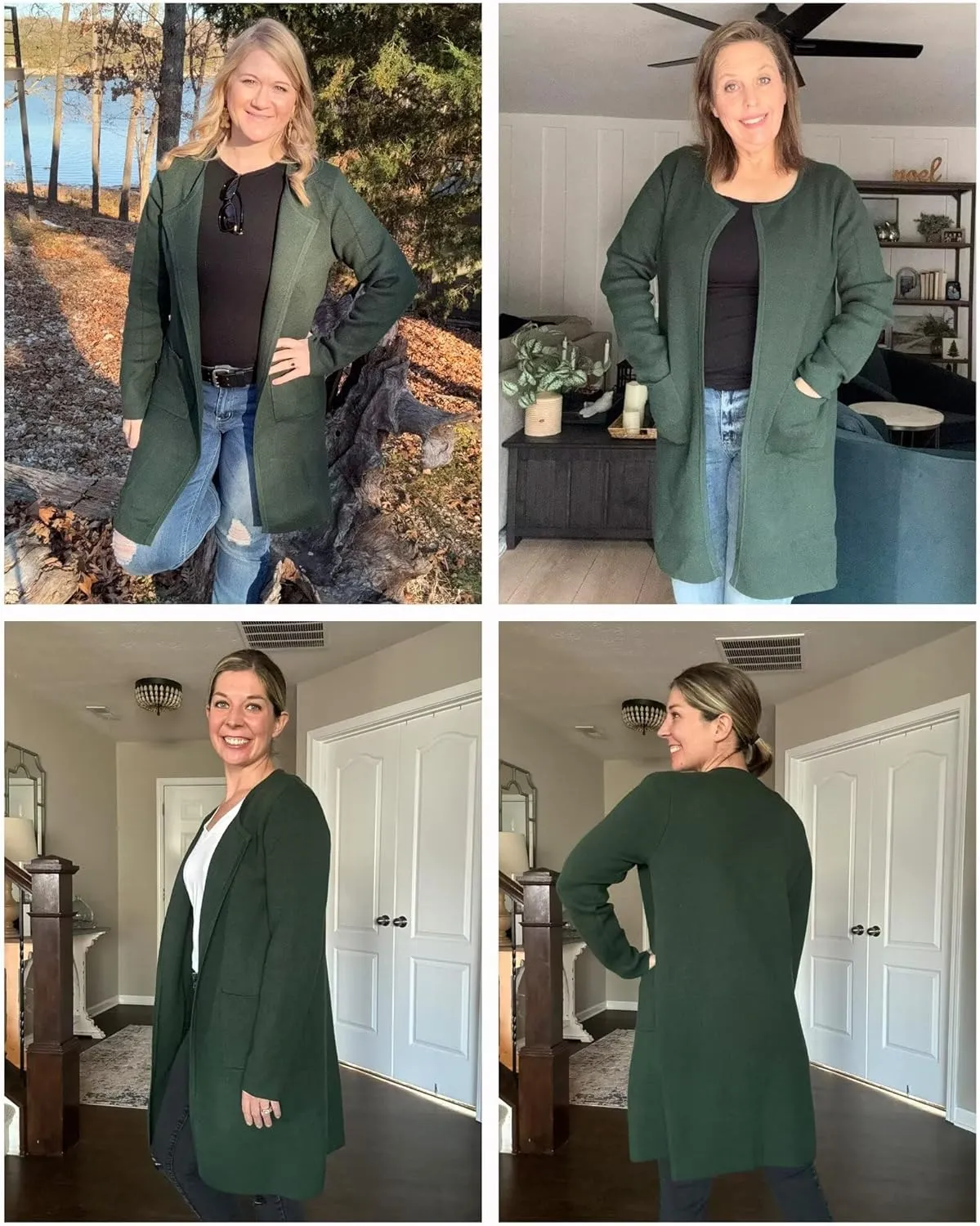 Women's Open Front Cardigan Sweater Long Sleeve Casual Knit Lapel Coatigan Coat