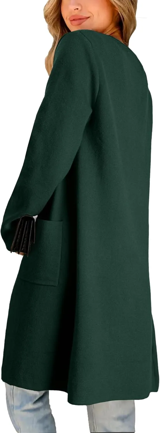 Women's Open Front Cardigan Sweater Long Sleeve Casual Knit Lapel Coatigan Coat