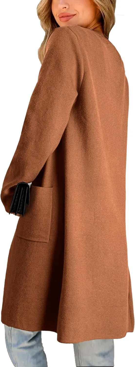 Women's Open Front Cardigan Sweater Long Sleeve Casual Knit Lapel Coatigan Coat
