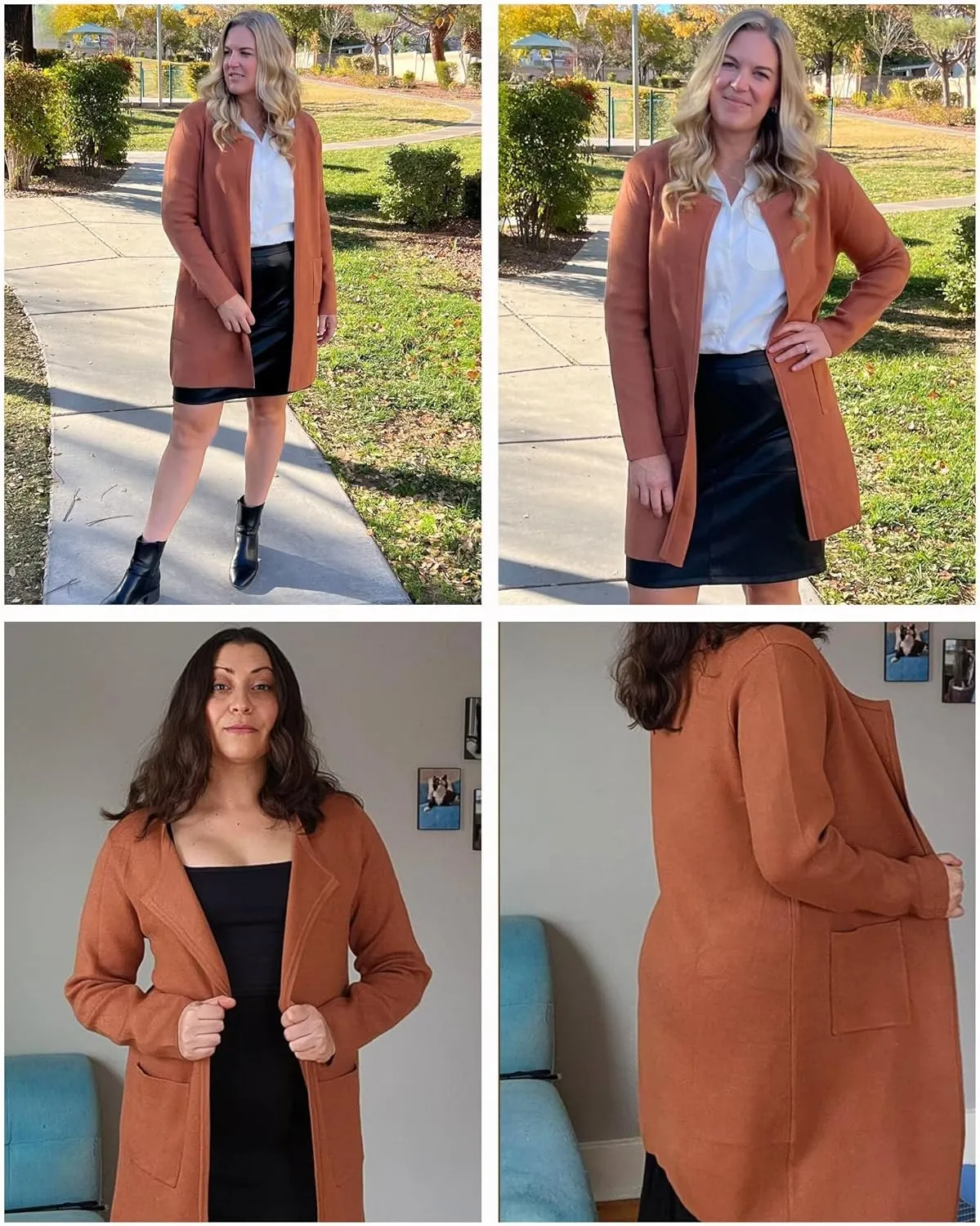 Women's Open Front Cardigan Sweater Long Sleeve Casual Knit Lapel Coatigan Coat