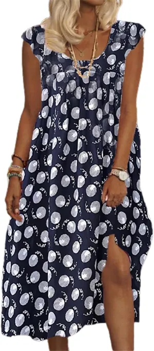 Women's Oversized Boho Disty Floral Sun Dresses Flowy Summer Casual Loose Sleeveless Midi Dress Sundress with Pockets