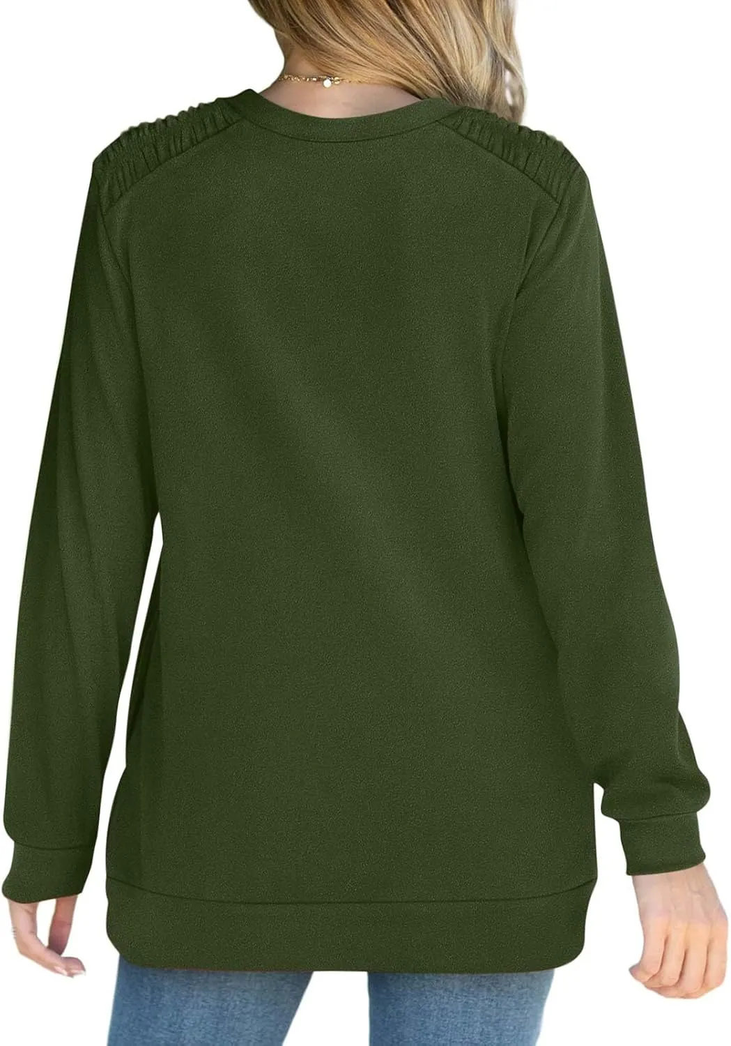 Womens Oversized Crewneck Sweatshirt Pleated Long Sleeve Tunic Tops Loose Fit Pullover Top Fall Clothes with Pockets