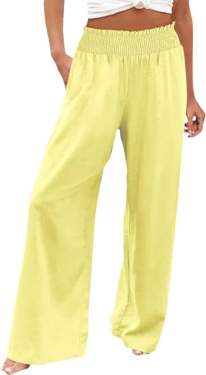 Womens Palazzo Linen Pants Wide Leg Casual Lightweight High Waist Trousers Summer Hawaii Beach Pants Vacation Outfits