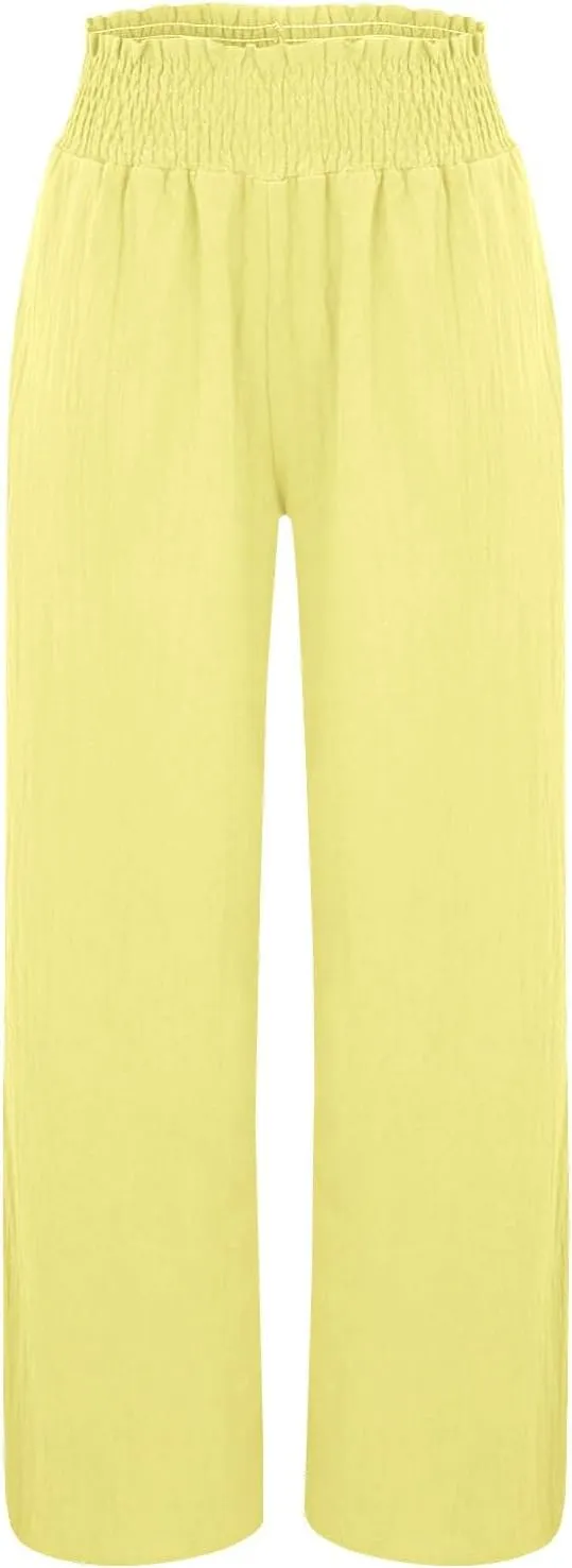 Womens Palazzo Linen Pants Wide Leg Casual Lightweight High Waist Trousers Summer Hawaii Beach Pants Vacation Outfits