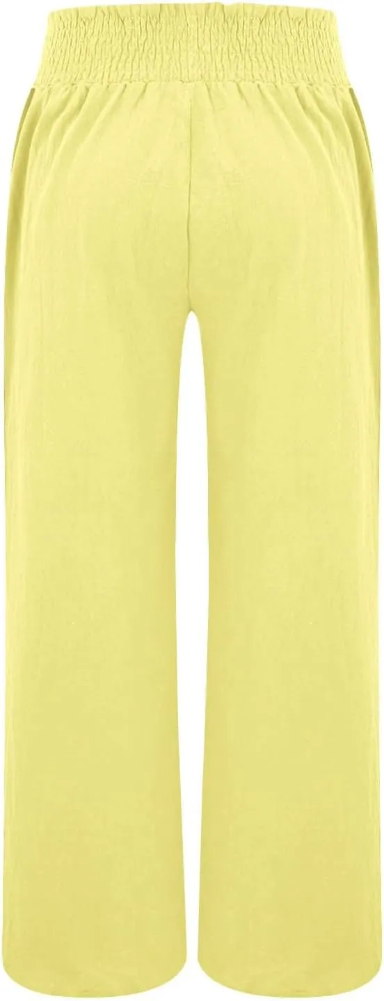 Womens Palazzo Linen Pants Wide Leg Casual Lightweight High Waist Trousers Summer Hawaii Beach Pants Vacation Outfits