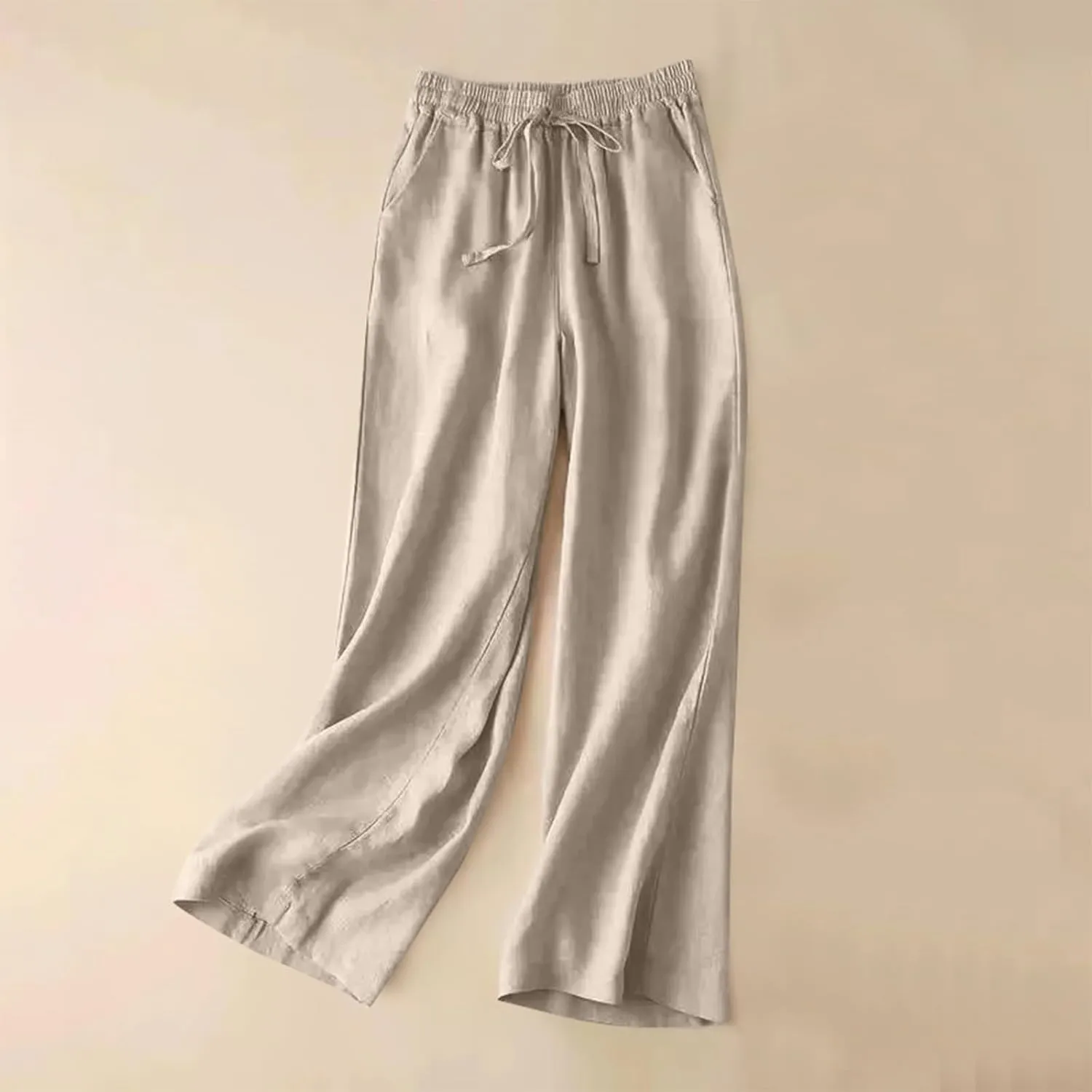 Women's Pants, Wide Leg Cotton Linen Straight High Waisted Pants Lightweight Smocked