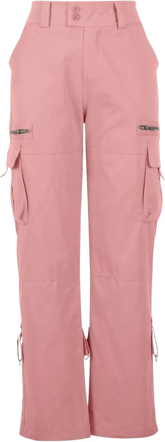 Women's Parachute Cargo Pants Y2K Trendy Teen Girls Baggy Wide Leg Hiking Pant Stretch Waist Casual Outdoor Trousers
