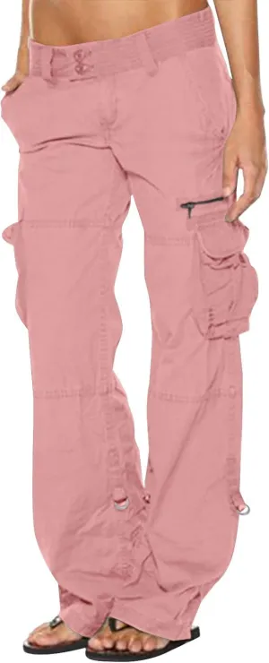 Women's Parachute Cargo Pants Y2K Trendy Teen Girls Baggy Wide Leg Hiking Pant Stretch Waist Casual Outdoor Trousers