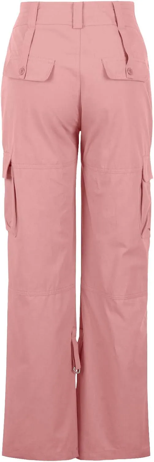 Women's Parachute Cargo Pants Y2K Trendy Teen Girls Baggy Wide Leg Hiking Pant Stretch Waist Casual Outdoor Trousers