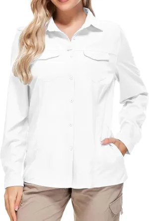 Women's Safari Clothes Long Sleeve UPF50 Sun Protection Quick Dry Shirts Hiking Camping Fishing Trave Teen Girl