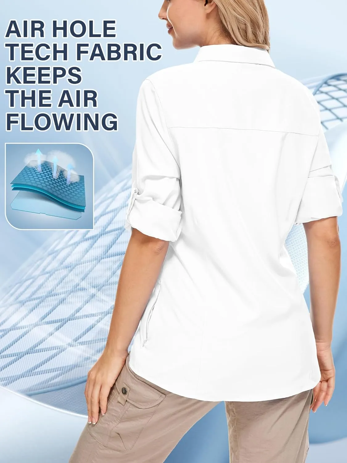 Women's Safari Clothes Long Sleeve UPF50 Sun Protection Quick Dry Shirts Hiking Camping Fishing Trave Teen Girl
