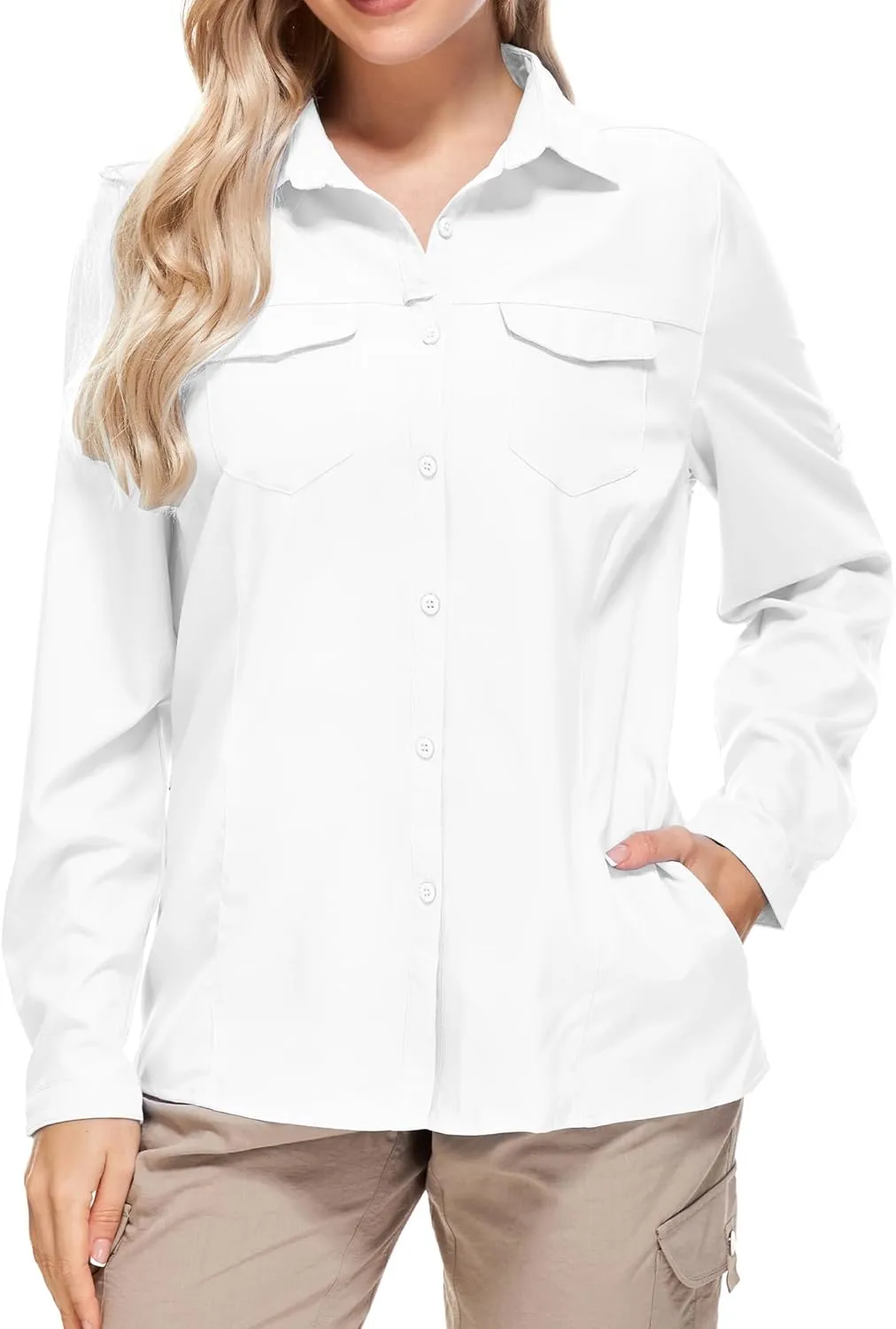 Women's Safari Clothes Long Sleeve UPF50 Sun Protection Quick Dry Shirts Hiking Camping Fishing Trave Teen Girl