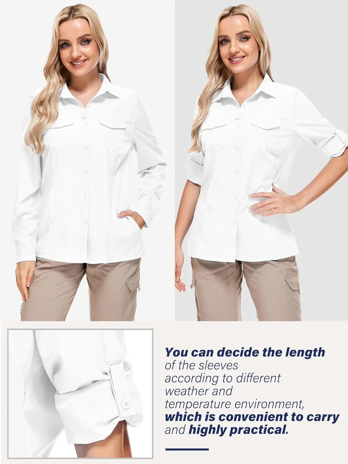 Women's Safari Clothes Long Sleeve UPF50 Sun Protection Quick Dry Shirts Hiking Camping Fishing Trave Teen Girl