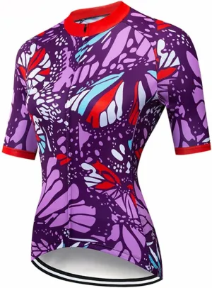 Women's Short Sleeve Cycling Jersey Full Zipper Biking Shirts Summer Quick Dry Bicycle Tops with Rear Pockets