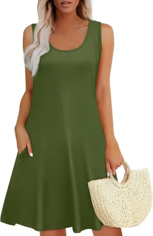 Women's Sleeveless Casual Summer Dress with Pockets Loose Fit A-Line Summer for Beach, Vacation, and Daily Wear
