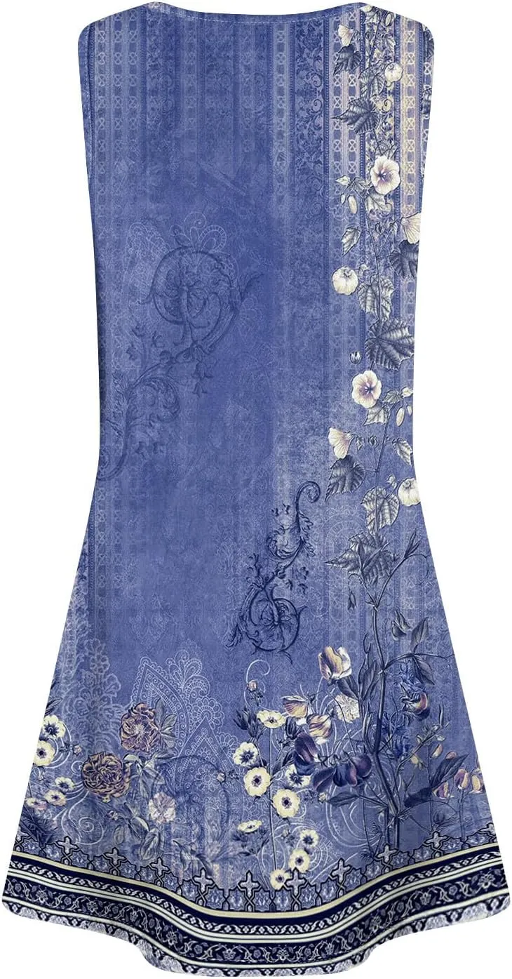 Women's Sleeveless Casual Summer Dress with Pockets Loose Fit A-Line Summer for Beach, Vacation, and Daily Wear