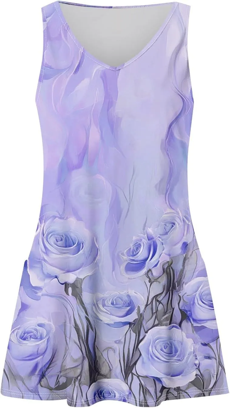 Women's Sleeveless Floral Dress Summer Casual Loose Fit V-Neck Summer for Beach, Party, or Daily Wear