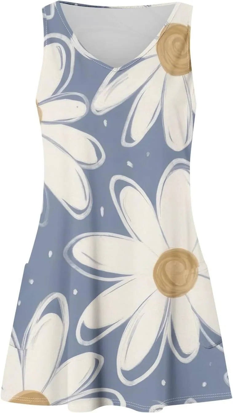 Women's Sleeveless Floral Print Summer Dress Casual Loose Fit Summer with Design for Beach and Daily Wear