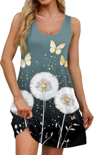 Women's Sleeveless Summer Dress with and Butterfly Print Casual Loose Fit for Beach and Daily Wear