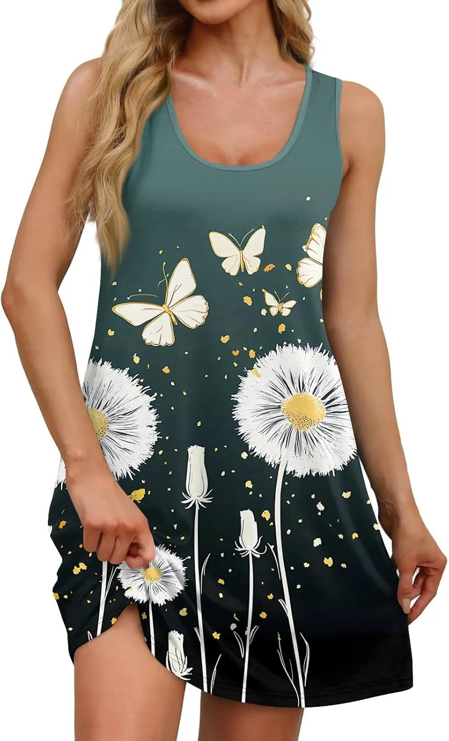 Women's Sleeveless Summer Dress with and Butterfly Print Casual Loose Fit for Beach and Daily Wear