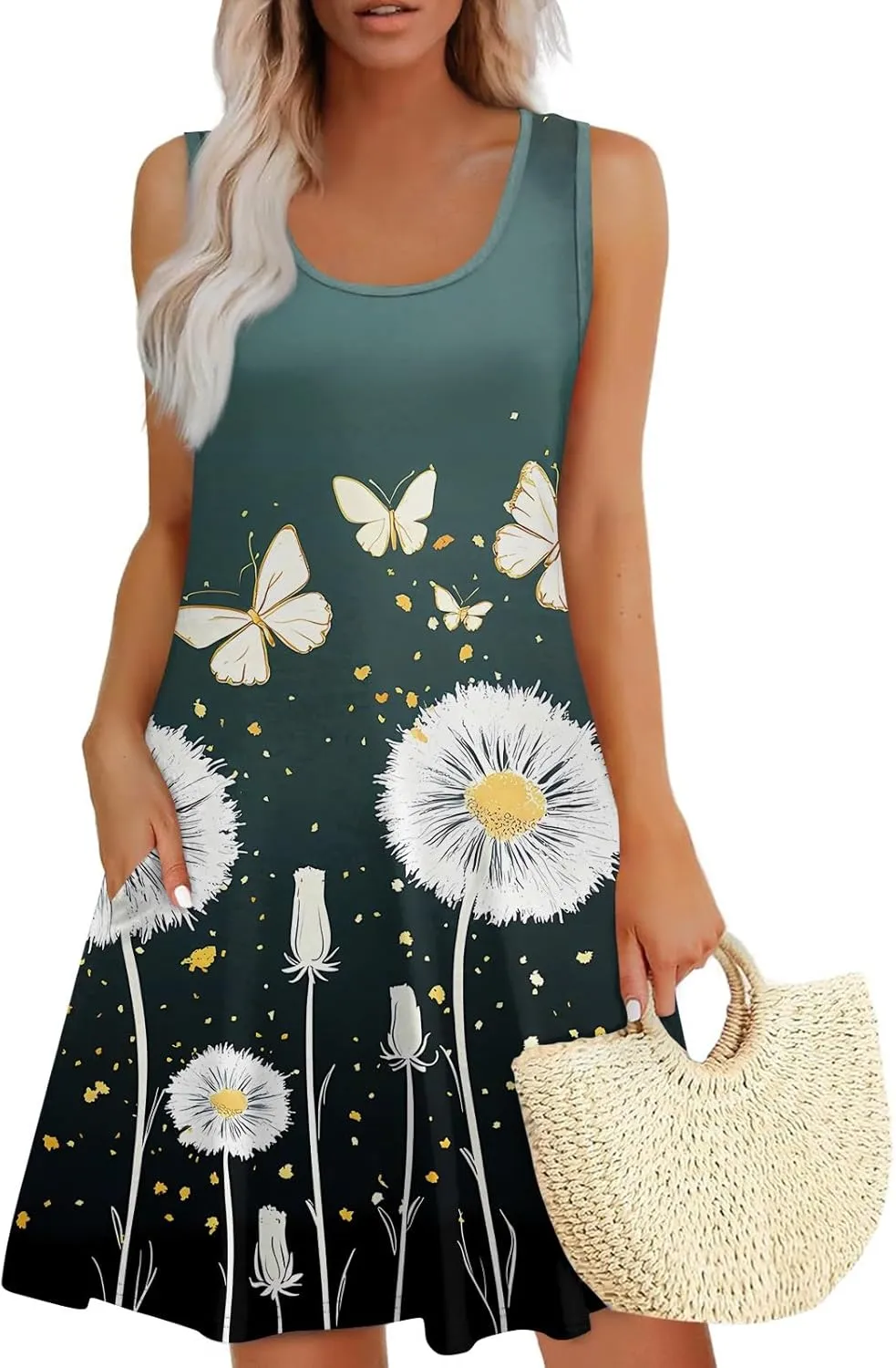 Women's Sleeveless Summer Dress with and Butterfly Print Casual Loose Fit for Beach and Daily Wear
