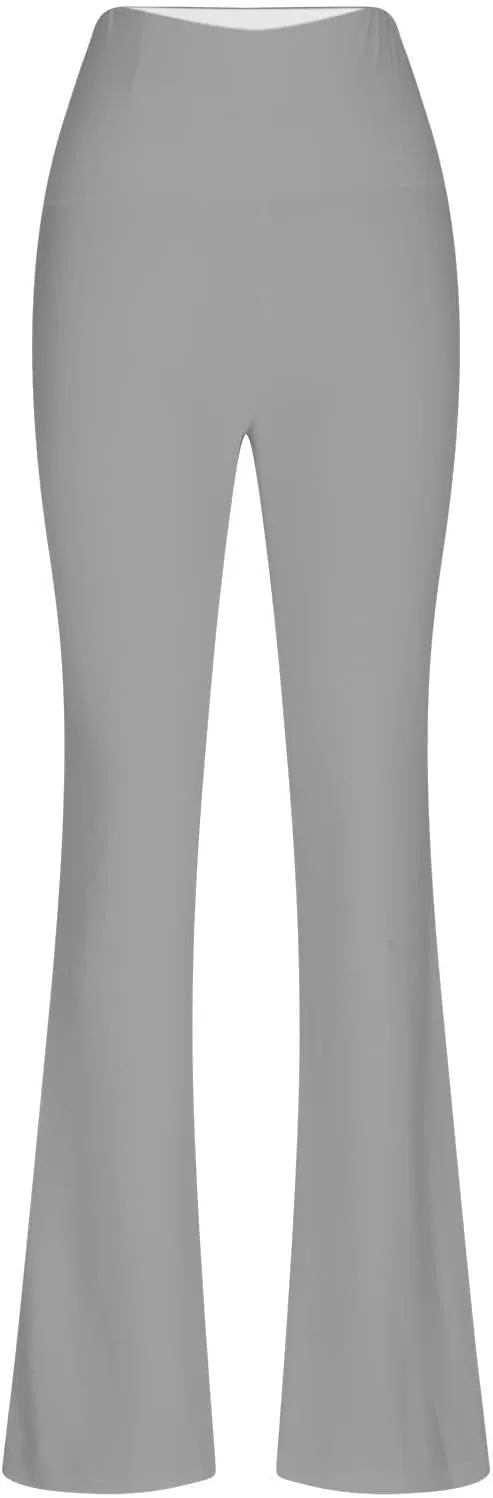 Womens Stretch High Waist Leggings Regular Fitted Solid Flared Pants Active Workout Yoga Pants Seamless