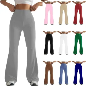 Womens Stretch High Waist Leggings Regular Fitted Solid Flared Pants Active Workout Yoga Pants Seamless
