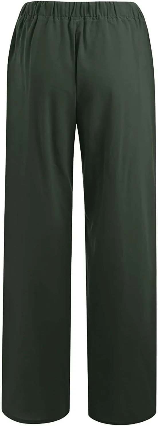 Women's Summer Cotton Linen Pants High Waist Wide Leg Loose Palazzo Trousers Casual Beach Pant Loose Fit with Pockets