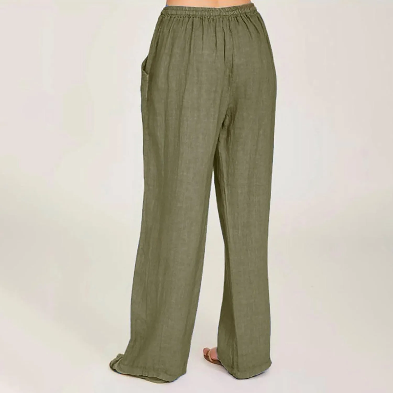 Women's Summer Cotton Linen Pants High Waist Wide Leg Loose Palazzo Trousers Casual Beach Pant Loose Fit with Pockets