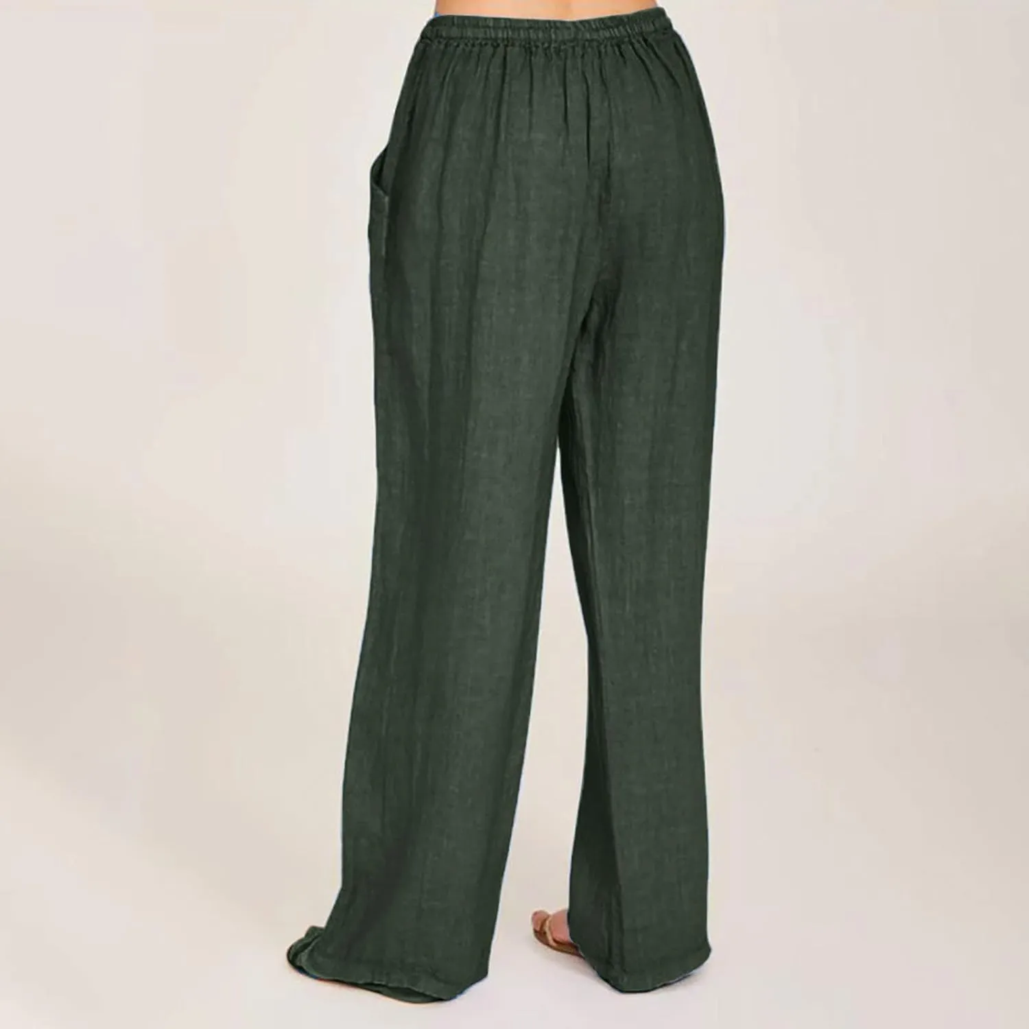 Women's Summer Cotton Linen Pants High Waist Wide Leg Loose Palazzo Trousers Casual Beach Pant Loose Fit with Pockets