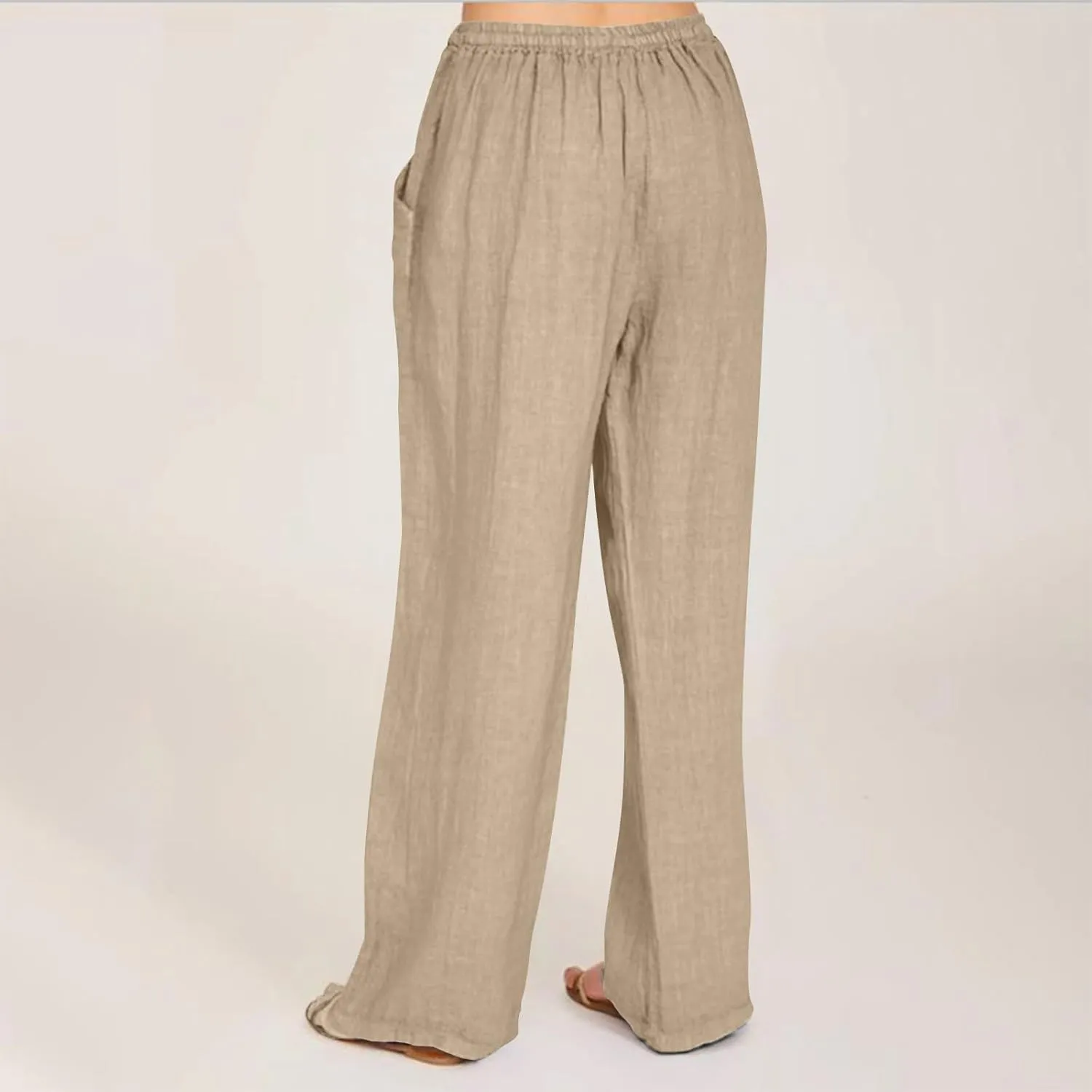Women's Summer Linen Pants Flowy Wide Leg Long Lounge Pant Drawstring Trousers Business Casual Joggers Slacks Pockets