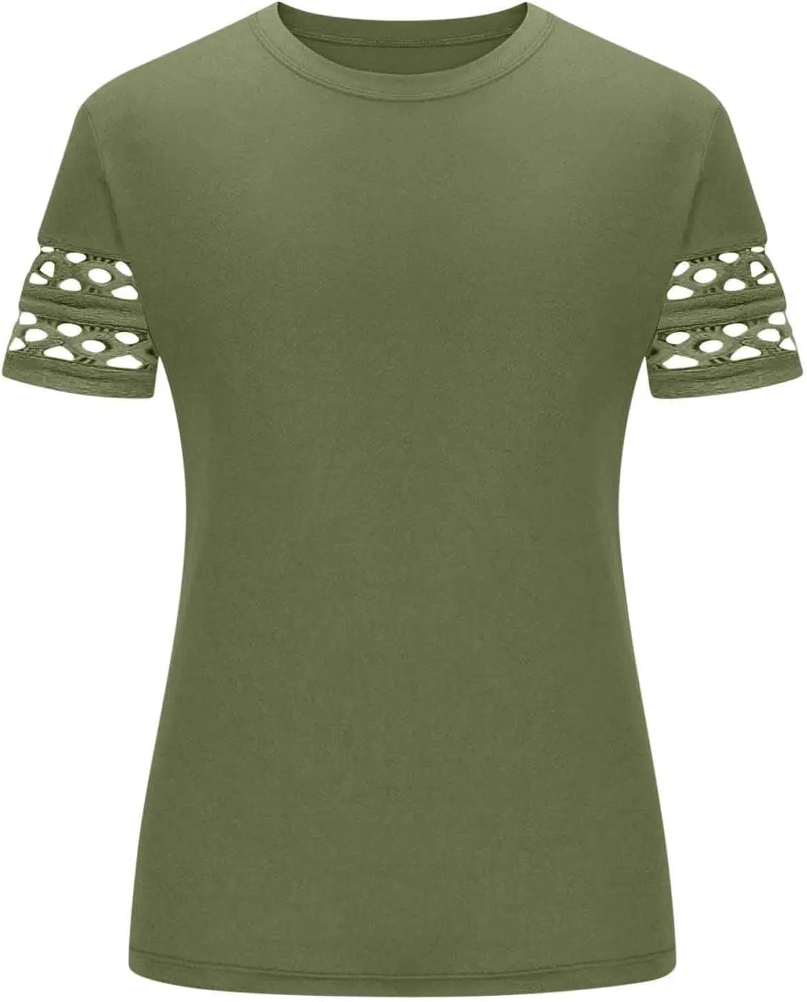 Womens Summer Tops Solid Color Business Casual Tshirts Hollow Out Short Sleeve Round Neck Blouse Basic T Shirt