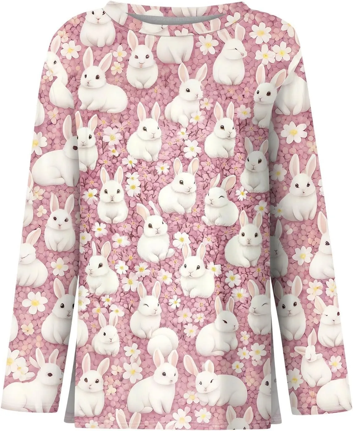 Women's Tops Long Sleeve Spring Shirts 2025 Trendy Loose Fit Crew Neck Floral Print Dressy Blouses