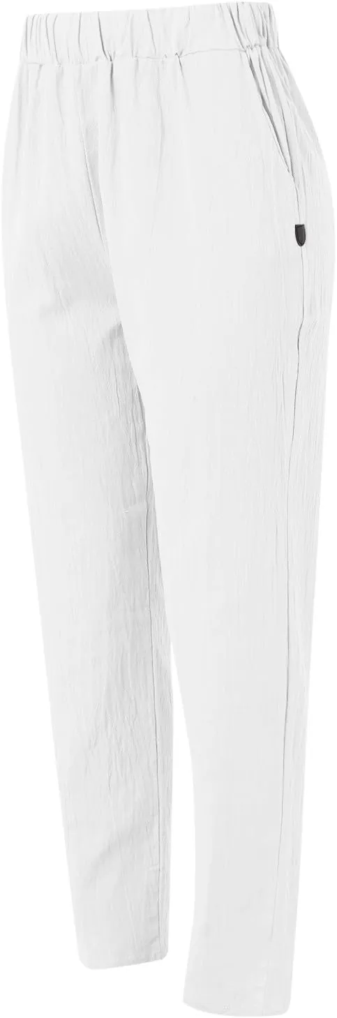 Womens Wide Leg Linen Pants Summer Beach Lounge Trousers Casual Fashion Solid Color Vacation Clothes for Women